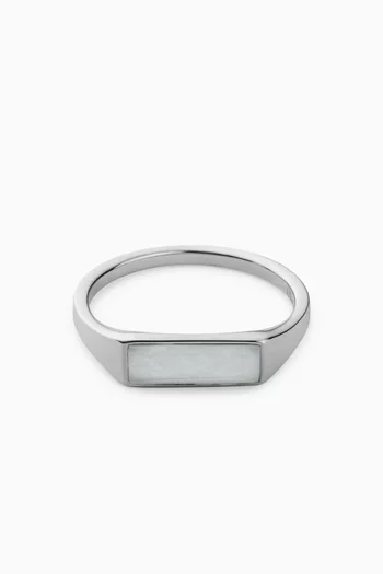 خاتم لينوكس رفيع مرصع بحجر عقيق أبيض فضة إسترلينية