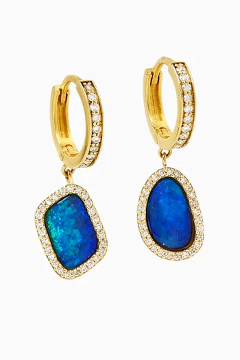 Opal & Diamond Pavé  Hoop Earrings in 18kt Gold
