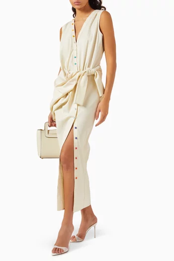 Button-detail Shirtdress in Cotton Twill