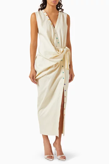 Button-detail Shirtdress in Cotton Twill