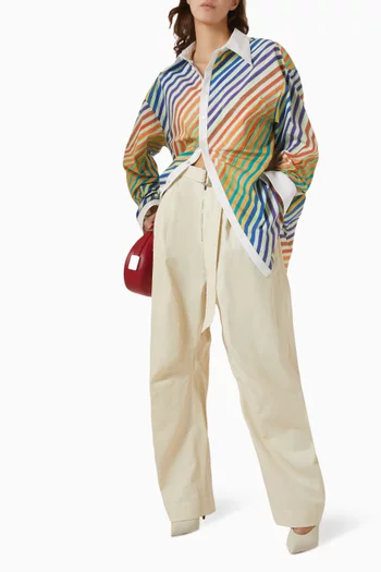 Patch-pocket Barrel-leg Belted Pants in Cotton