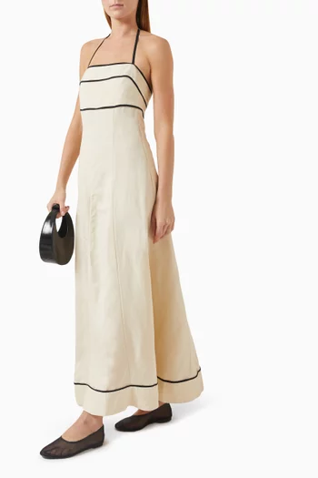 Billie Contrast Panelled Midi Dress in Linen