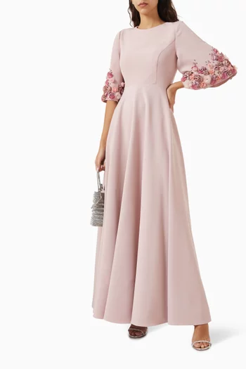Flower-trim Gown in Satin