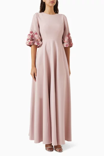 Flower-trim Gown in Satin