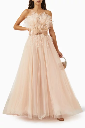 Strapless Feather Bustier Ballgown