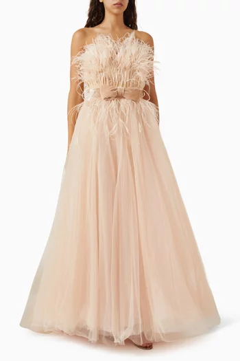 Strapless Feather Bustier Ballgown