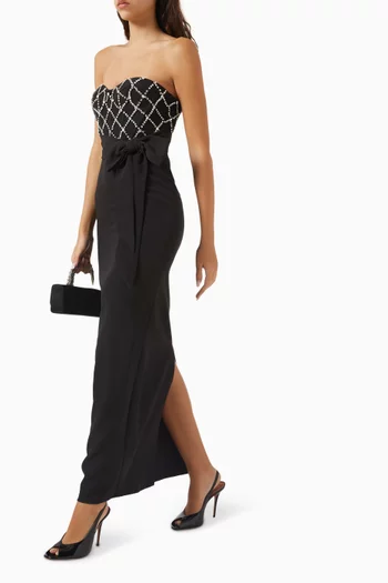 Embellished Strapless Bustier Gown in Crepe