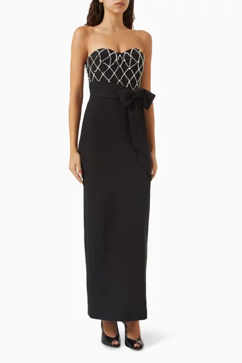 Embellished Strapless Bustier Gown in Crepe