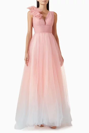 Ombré Ruffle Gown in Tulle