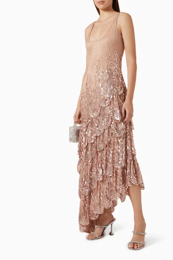 Asymmetrical Scallop-hem Embellished Gown