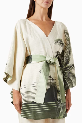 Cavalo Reversible Poncho in Linen