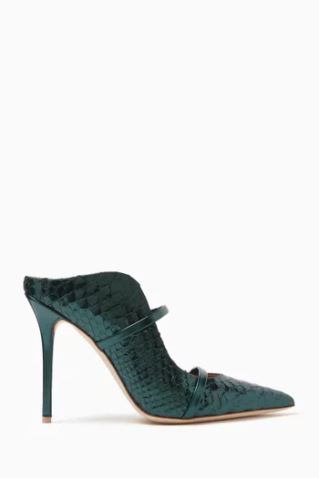 حذاء مورين مفتوح من الخلف بكعب 100 مم جلد بنقشة جلد الأفعى