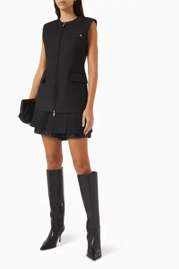 Pleated Skort in Wool Twill