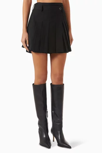 Pleated Skort in Wool Twill