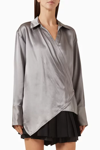 Relaxed Wrap Shirt in Satin Crepe