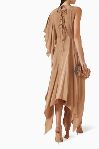 Asymmetrical Draped Maxi Dress in Crepe