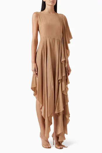 Asymmetrical Draped Maxi Dress in Crepe