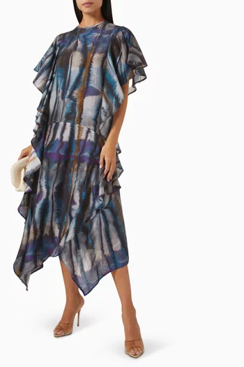 Printed Frilled Midi Dress