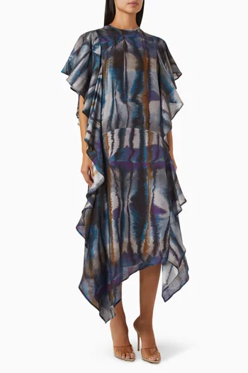 Printed Frilled Midi Dress