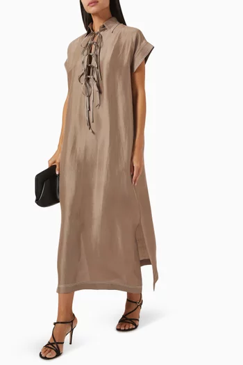 Tie-up Cord Boxy Dress in Pure Silk
