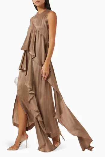 Panelled Draped Midi Dress in Pure Silk