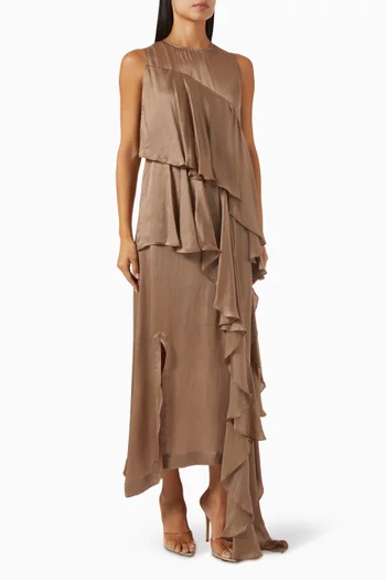 Panelled Draped Midi Dress in Pure Silk