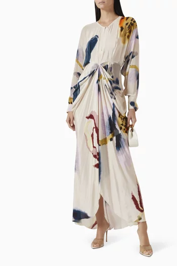 Printed Draped Maxi Dress in Crepe