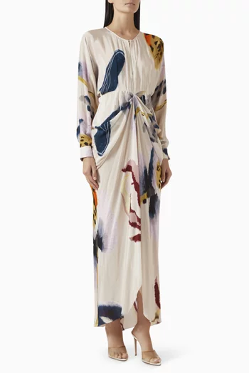 Printed Draped Maxi Dress in Crepe