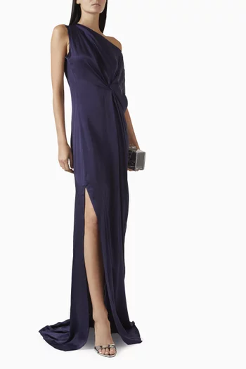Twisted High-slit Maxi Dress in Viscose Satin
