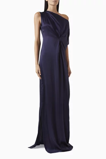 Twisted High-slit Maxi Dress in Viscose Satin