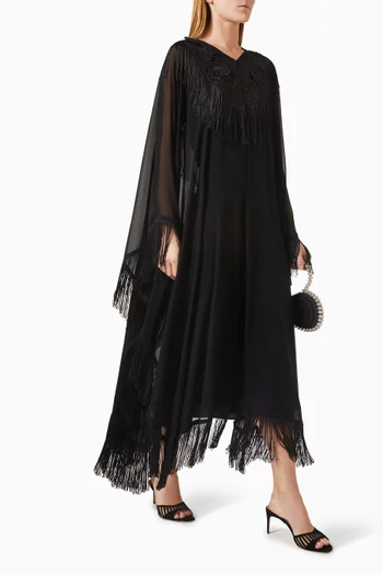 Crystal-embellished Fringe Abaya in Chiffon