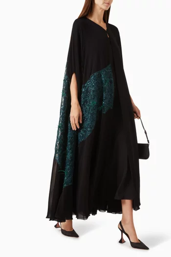 Feather-embroidered Abaya in Chiffon