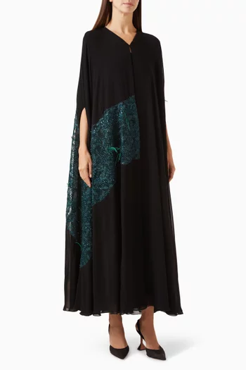 Feather-embroidered Abaya in Chiffon
