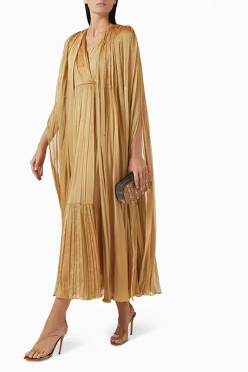 Crystal Embellished Pleated Maxi Dress in Chiffon