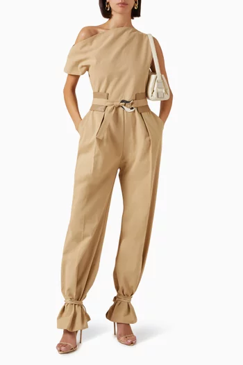 Off-shoulder Tailored Jumpsuit in Cotton