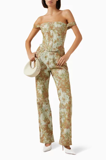 Floral Bardot Corset Top in Jacquard