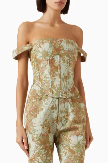 Floral Bardot Corset Top in Jacquard
