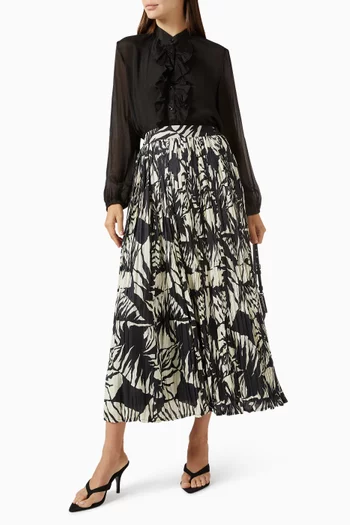 Tropical-print Midi Skirt in Crinkled-fabric