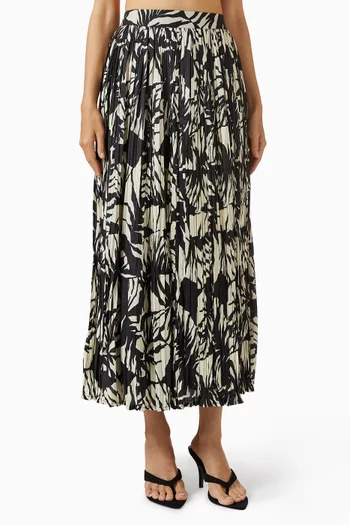 Tropical-print Midi Skirt in Crinkled-fabric