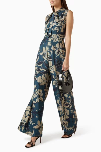 Floral-print Bow-tie Jumpsuit
