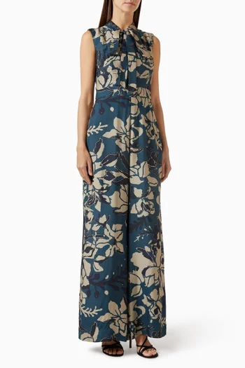 Floral-print Bow-tie Jumpsuit