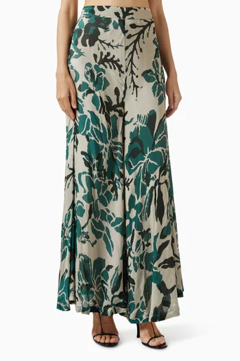 Floral-print Flared Pants