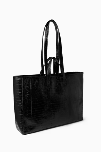 Logo Tote Bag in Croc-embossed Leather