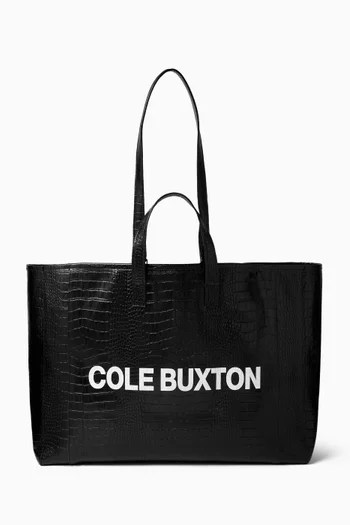 Logo Tote Bag in Croc-embossed Leather