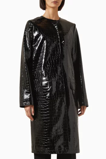 Croc-embossed Coat in Lamb Leather