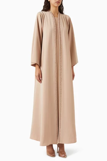 Embellished-trim Abaya Set in Crepe