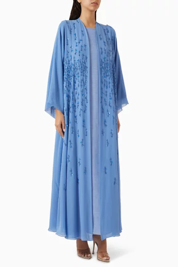 Bead Embellished Abaya Set in Double Chiffon