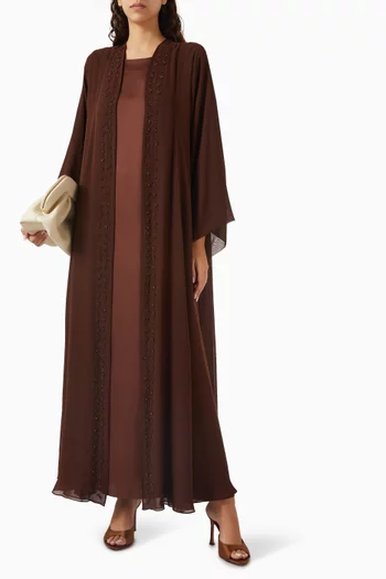 Embellished-trim Abaya Set in Double Chiffon