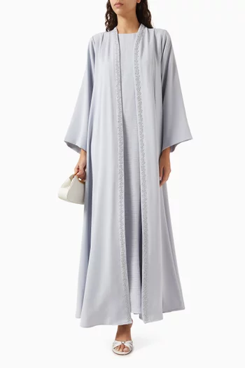 Embellished-trim Abaya Set in Crepe
