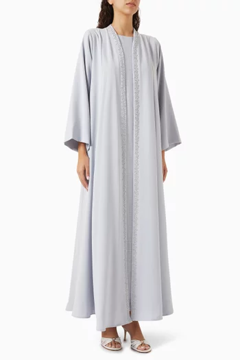 Embellished-trim Abaya Set in Crepe